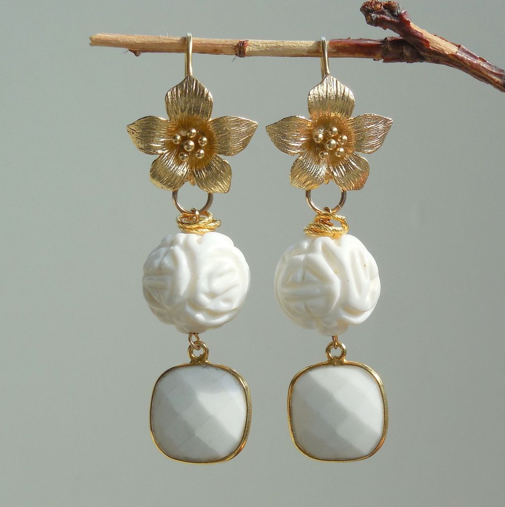 White coral Lotus Flower Earrings White coral Lotus Flower Earrings