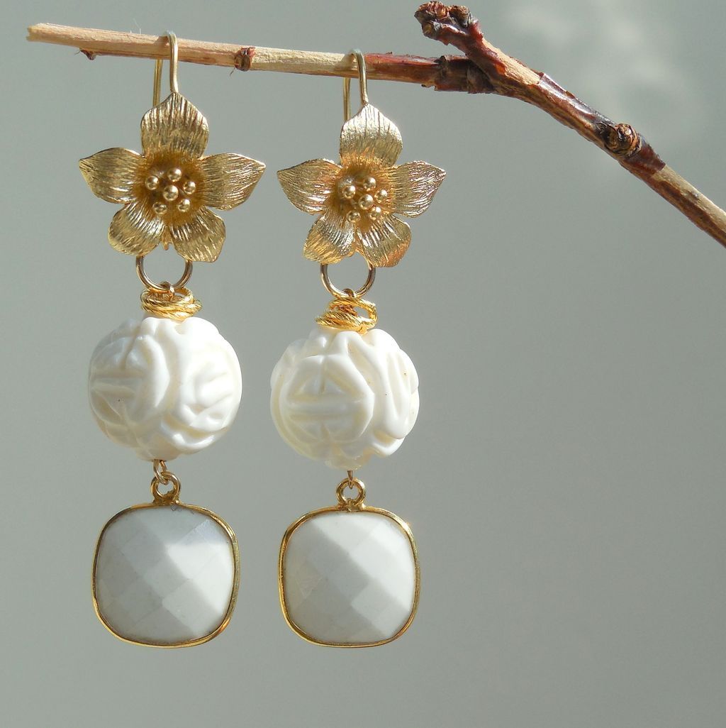 White coral Lotus Flower Earrings White coral Lotus Flower Earrings