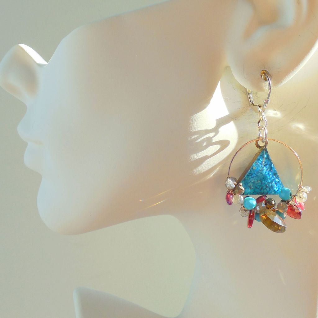 RESERVED -Garnet, Smoky Brown Quartz, Labradorite, Vintage Triangle Earrings RESERVED -Garnet, Smoky Brown Quartz, Labradorite, Vintage Triangle Earrings