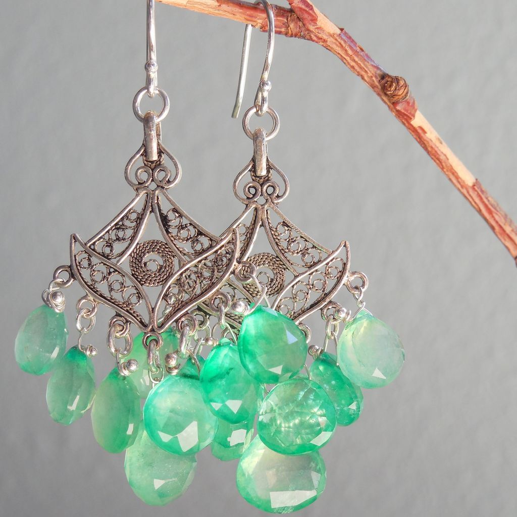 RESERVED - Emerald Green Onyx Chandelier Earrings Indian Mogul Princess RESERVED - Emerald Green Onyx Chandelier Earrings Indian Mogul Princess