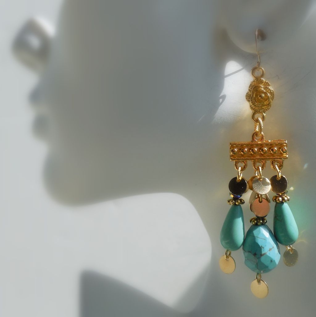 Turquoise Magnesite Stone Dramatic Chandelier Drop Earrings Turquoise Magnesite Stone Dramatic Chandelier Drop Earrings