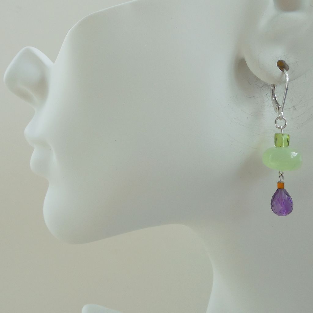 Peridot, Amethyst, and Prehnite Drop Earrings - Clearance Peridot, Amethyst, and Prehnite Drop Earrings - Clearance