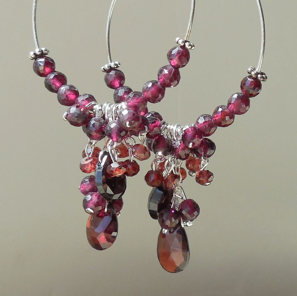 Garnet Oxblood Red Hoop Earrings Garnet Oxblood Red Hoop Earrings