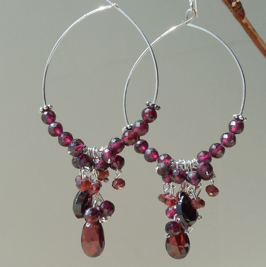 Garnet Oxblood Red Hoop Earrings Garnet Oxblood Red Hoop Earrings