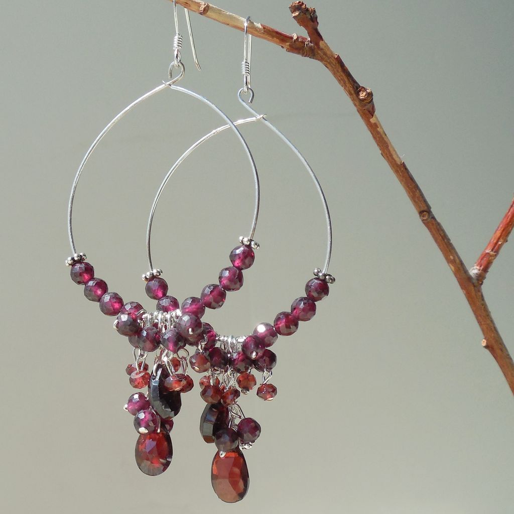 Garnet Oxblood Red Hoop Earrings Garnet Oxblood Red Hoop Earrings