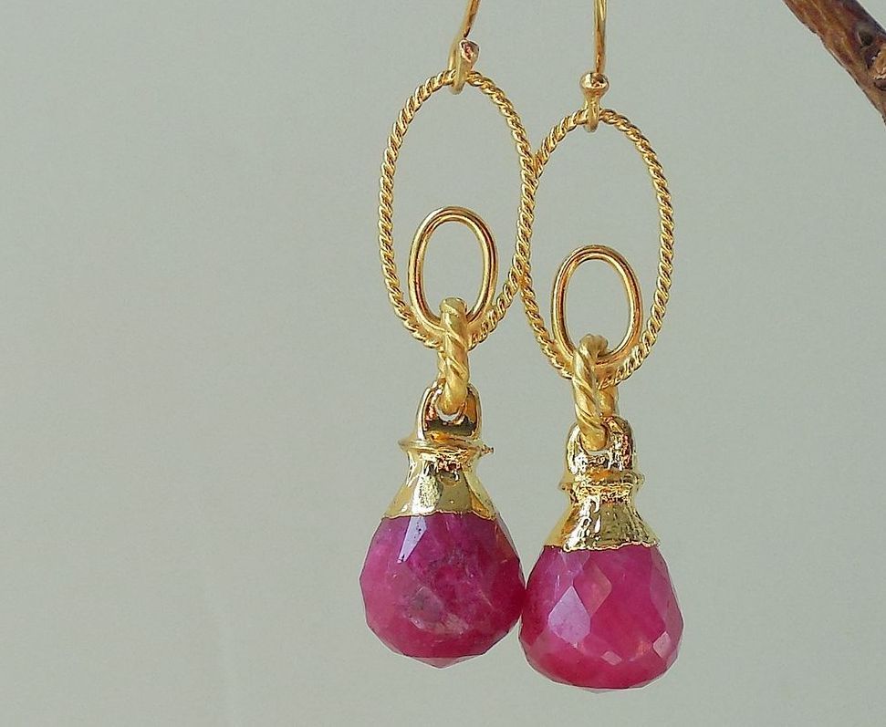 Ruby Briolette Petite Drop Earrings Ruby Briolette Petite Drop Earrings