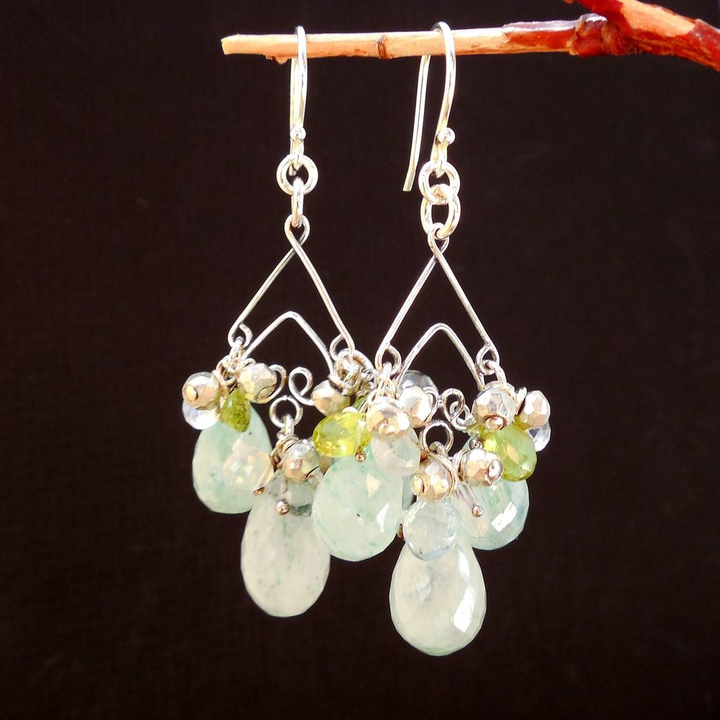 Chrysoprase, Moonstone, Blue Topaz, Peridot Chandelier Earrings Chrysoprase, Moonstone, Blue Topaz, Peridot Chandelier Earrings
