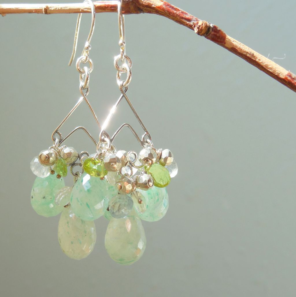 Chrysoprase, Moonstone, Blue Topaz, Peridot Chandelier Earrings Chrysoprase, Moonstone, Blue Topaz, Peridot Chandelier Earrings