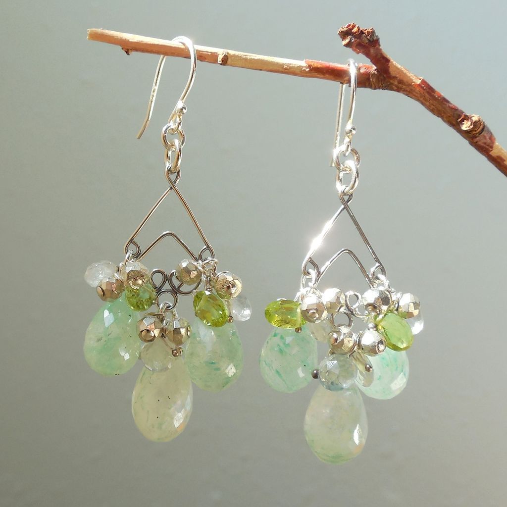 Chrysoprase, Moonstone, Blue Topaz, Peridot Chandelier Earrings Chrysoprase, Moonstone, Blue Topaz, Peridot Chandelier Earrings