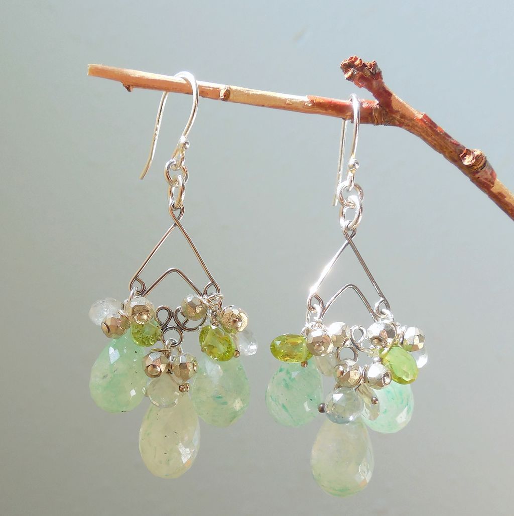 Chrysoprase, Moonstone, Blue Topaz, Peridot Chandelier Earrings Chrysoprase, Moonstone, Blue Topaz, Peridot Chandelier Earrings