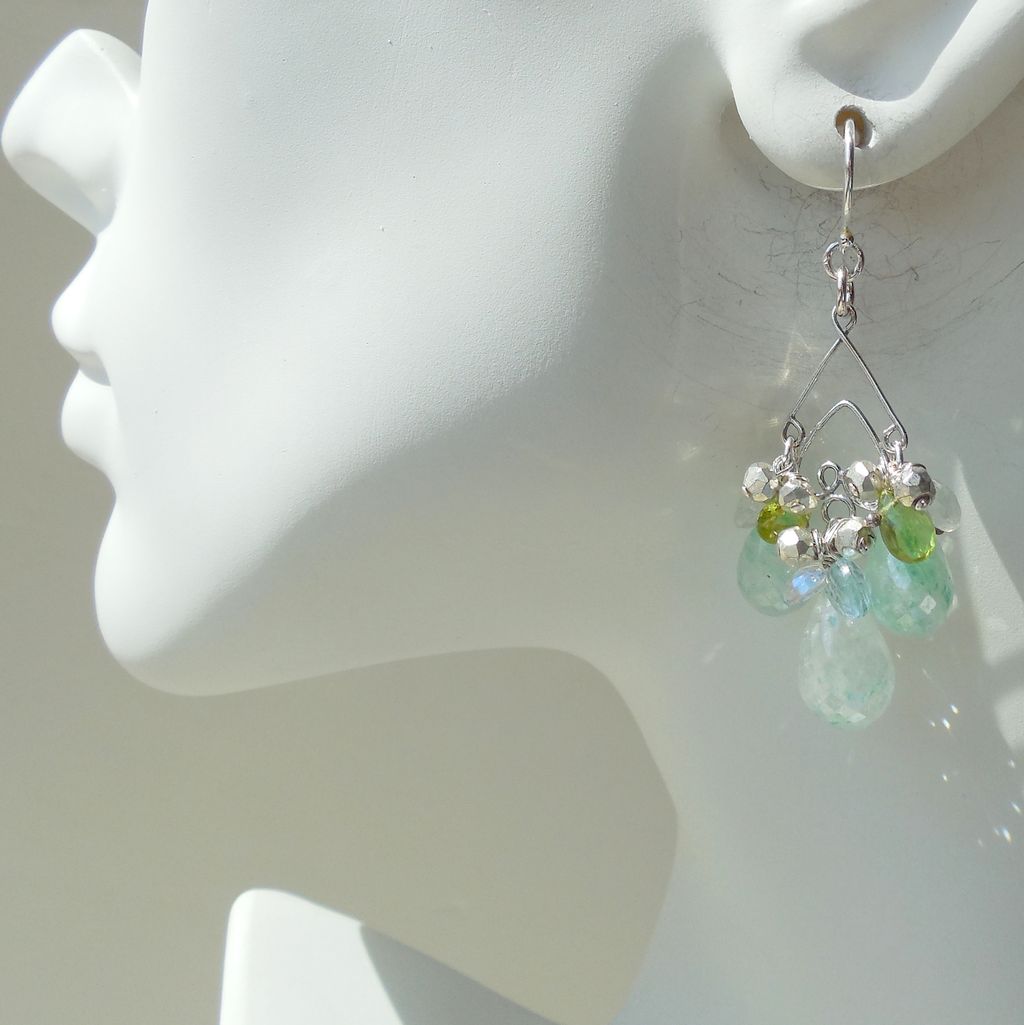Chrysoprase, Moonstone, Blue Topaz, Peridot Chandelier Earrings Chrysoprase, Moonstone, Blue Topaz, Peridot Chandelier Earrings
