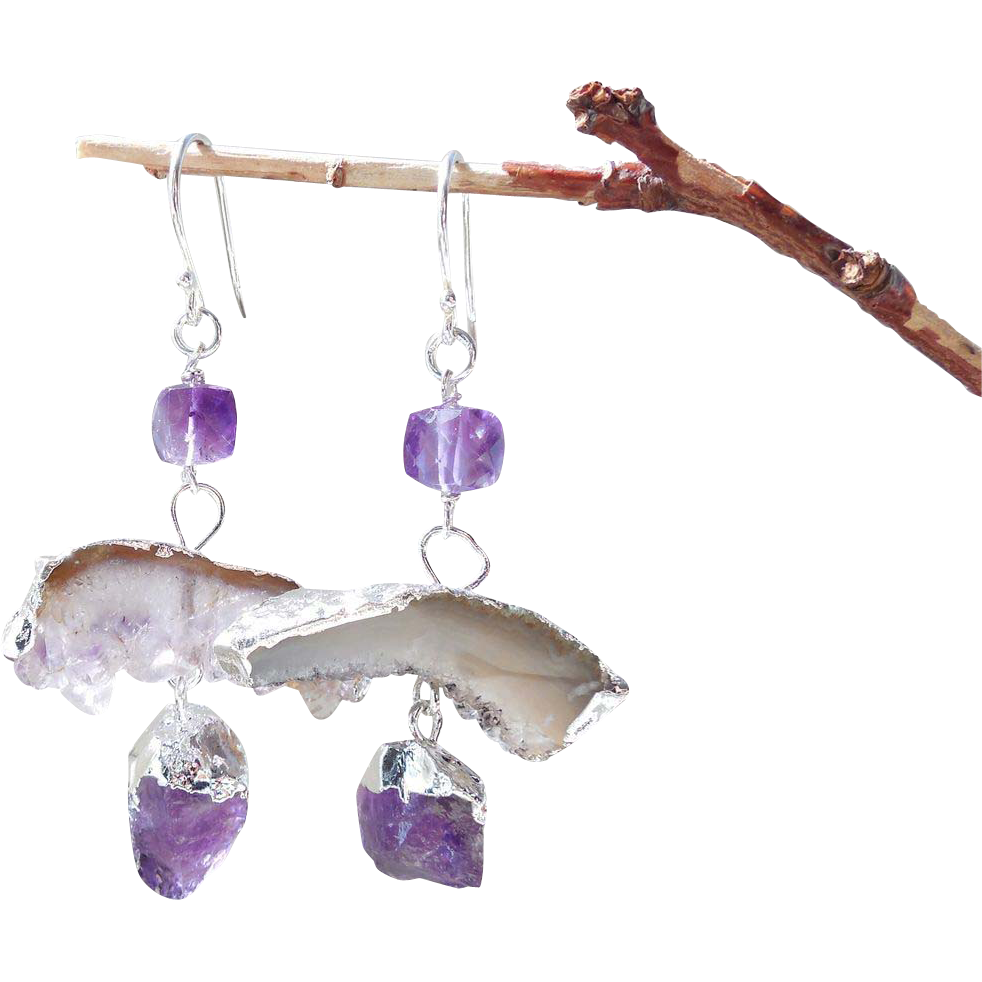 Amethyst Druzy Quartz Geometric Contemporary Drop Earrings Amethyst Druzy Quartz Geometric Contemporary Drop Earrings