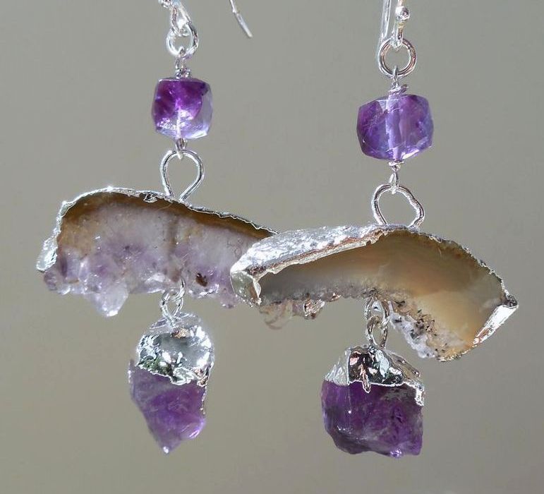 Amethyst Druzy Quartz Geometric Contemporary Drop Earrings Amethyst Druzy Quartz Geometric Contemporary Drop Earrings