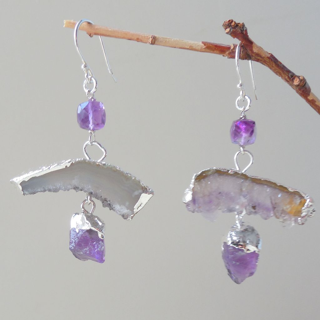 Amethyst Druzy Quartz Geometric Contemporary Drop Earrings Amethyst Druzy Quartz Geometric Contemporary Drop Earrings