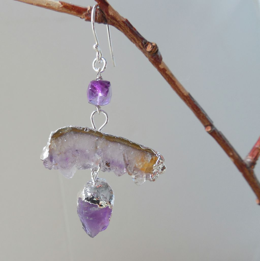 Amethyst Druzy Quartz Geometric Contemporary Drop Earrings Amethyst Druzy Quartz Geometric Contemporary Drop Earrings