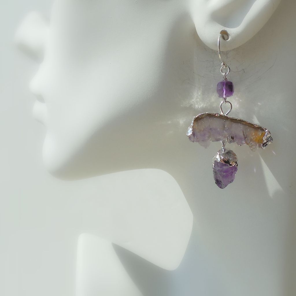 Amethyst Druzy Quartz Geometric Contemporary Drop Earrings Amethyst Druzy Quartz Geometric Contemporary Drop Earrings