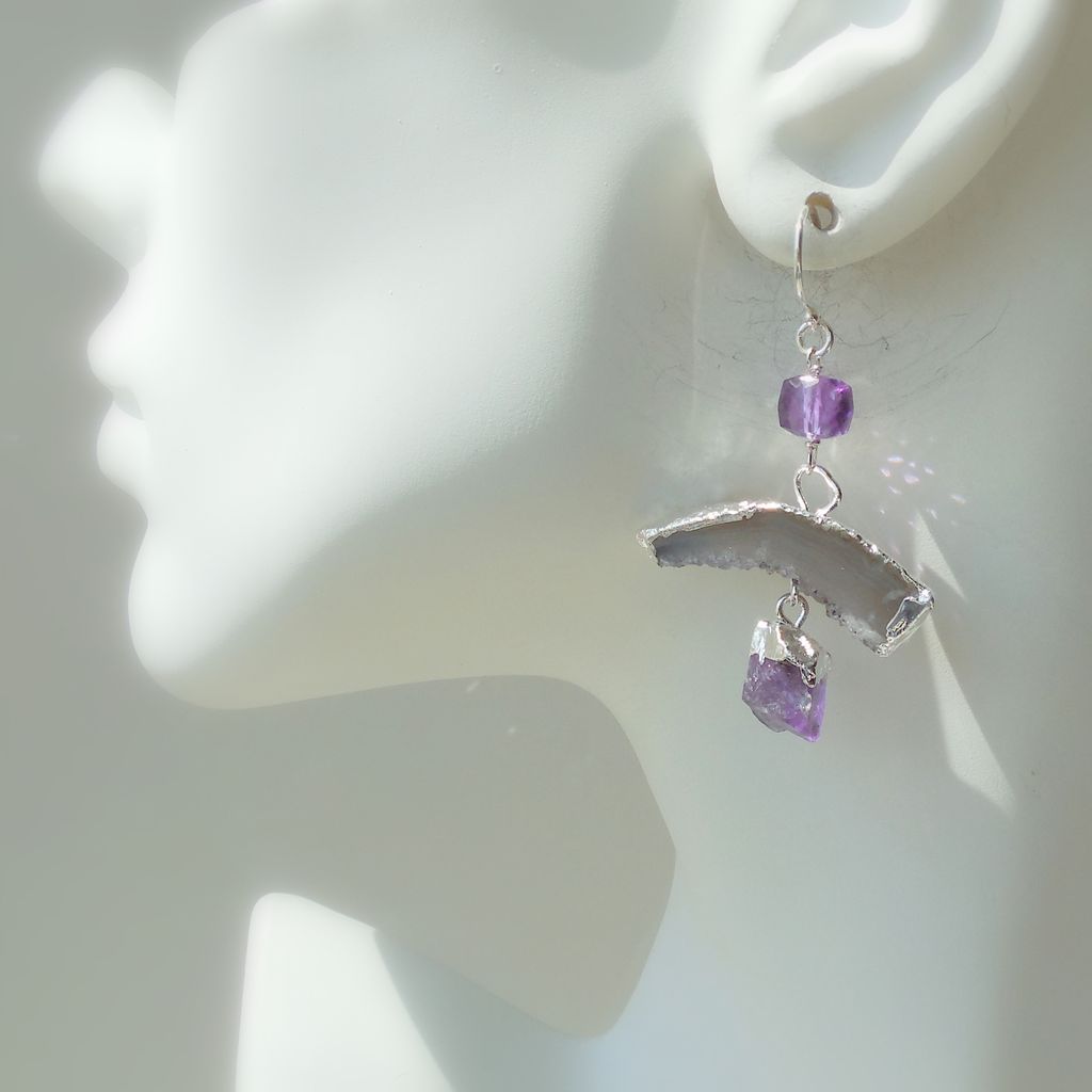 Amethyst Druzy Quartz Geometric Contemporary Drop Earrings Amethyst Druzy Quartz Geometric Contemporary Drop Earrings
