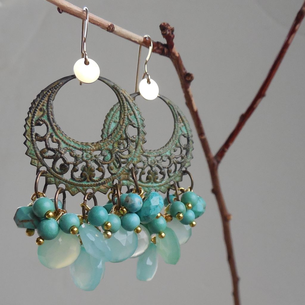 Sea Green Chalcedony Verdigris Brass Chandelier Earrings Sea Green Chalcedony Verdigris Brass Chandelier Earrings