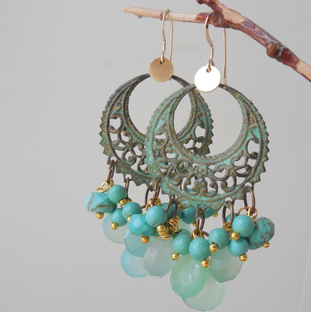 Sea Green Chalcedony Verdigris Brass Chandelier Earrings Sea Green Chalcedony Verdigris Brass Chandelier Earrings