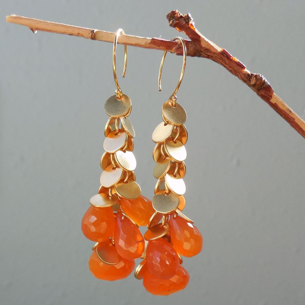 Orange Tangerine Carnelian Long Drop Earrings Orange Tangerine Carnelian Long Drop Earrings