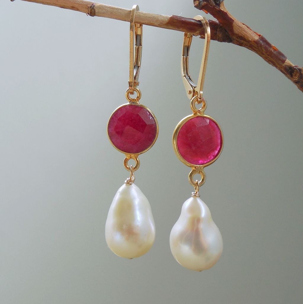 Ruby and Pearl Drop Earrings Ruby and Pearl Drop Earrings