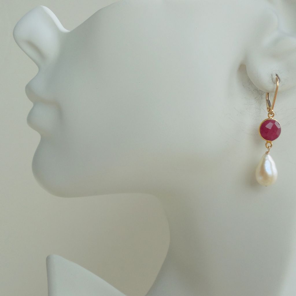 Ruby and Pearl Drop Earrings Ruby and Pearl Drop Earrings