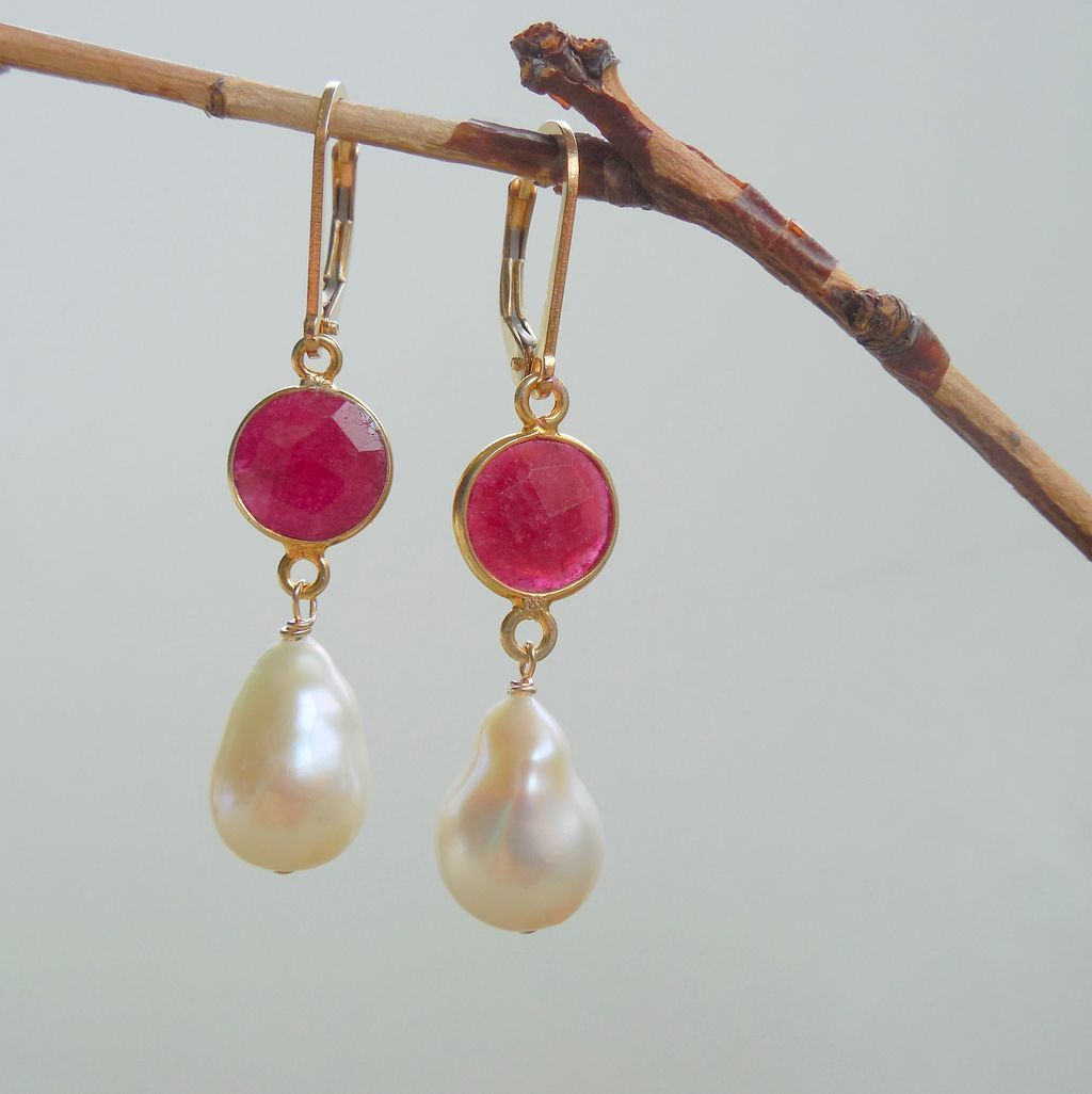 Ruby and Pearl Drop Earrings Ruby and Pearl Drop Earrings