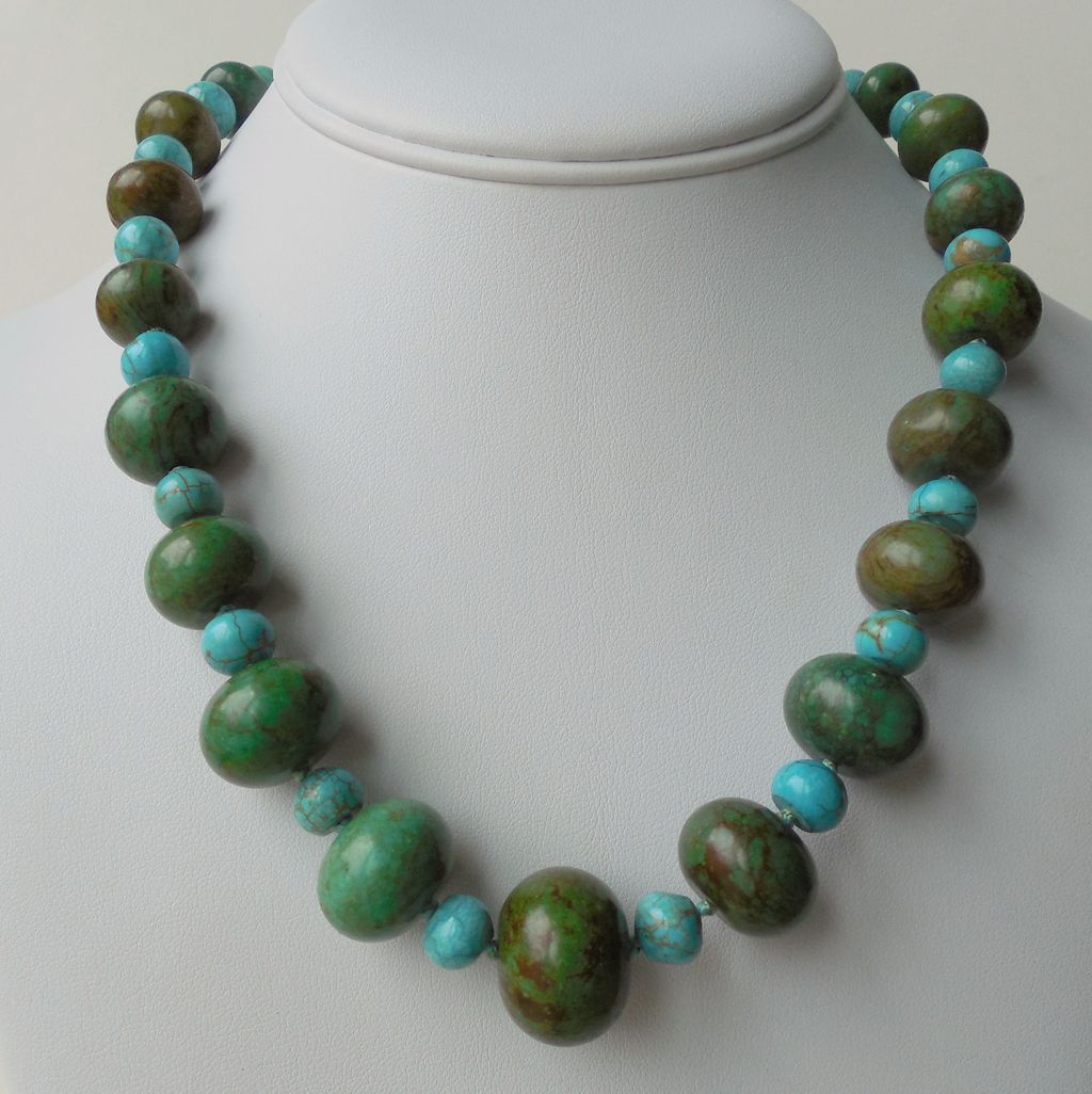 Green and Turquoise Blue Magnesite Hand Knotted Necklace - Clearance Green and Turquoise Blue Magnesite Hand Knotted Necklace - Clearance