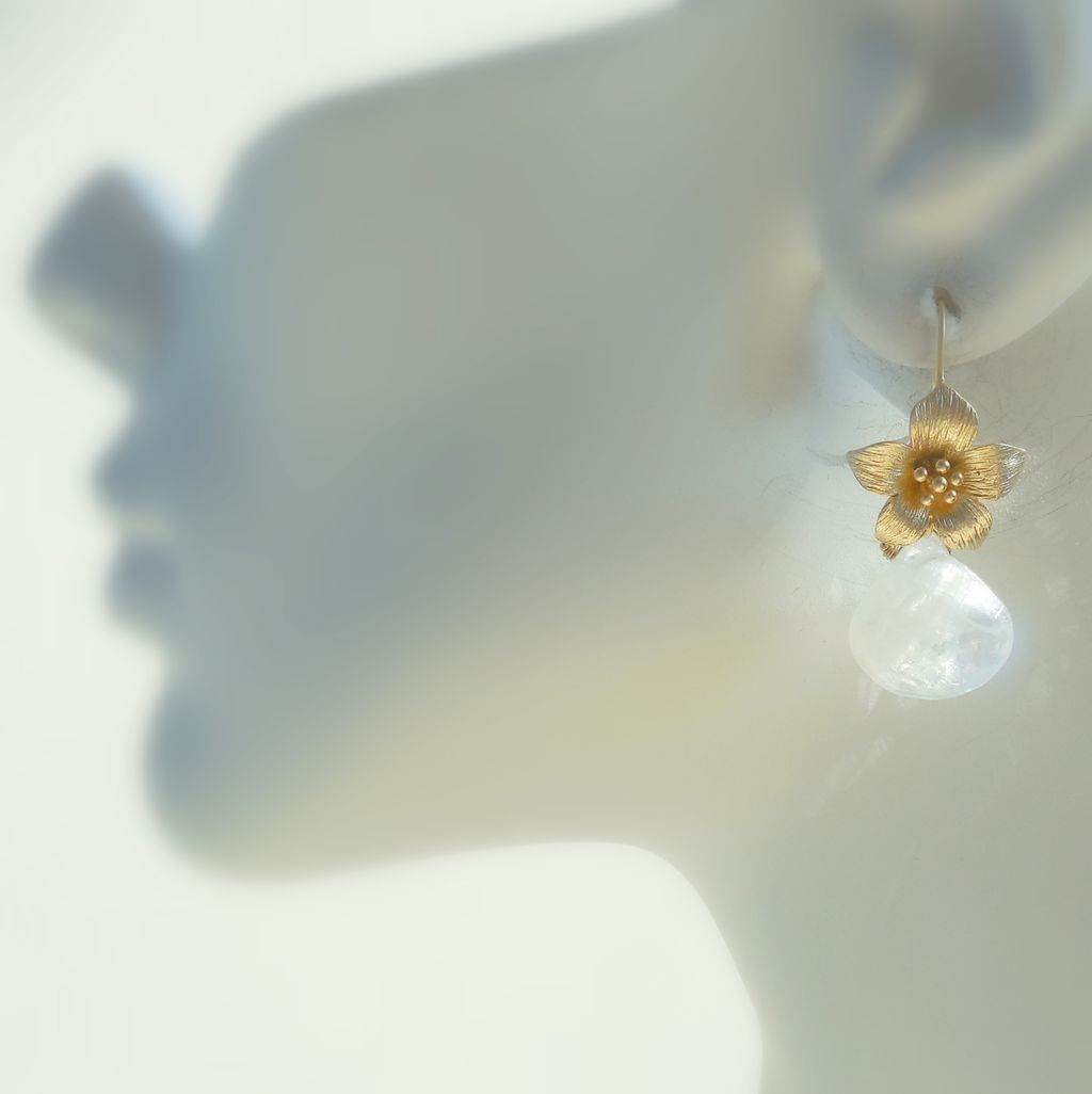 Moonstone Drop Flower Earrings Moonstone Drop Flower Earrings