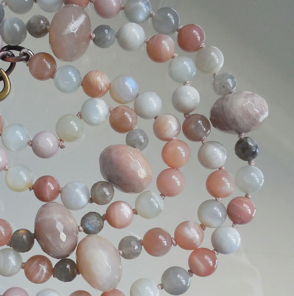 Moonstone Opera Necklace - 41" of Peaches and Cream Hand Knotted Moonstone Opera Necklace - 41" of Peaches and Cream Hand Knotted