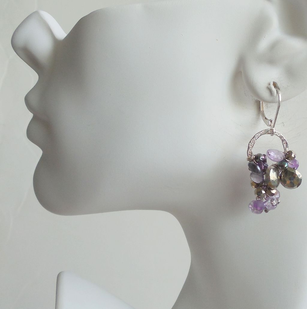 Amethyst, Iolite, Pyrite Drop Earrings Amethyst, Iolite, Pyrite Drop Earrings
