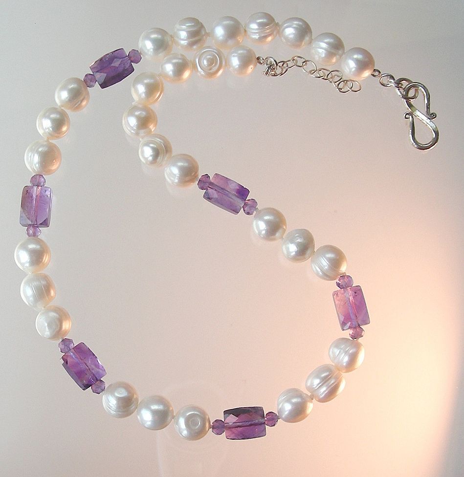 RESERVED -Clearance- Amethyst and Hand Knotted Pearls Necklace RESERVED -Clearance- Amethyst and Hand Knotted Pearls Necklace