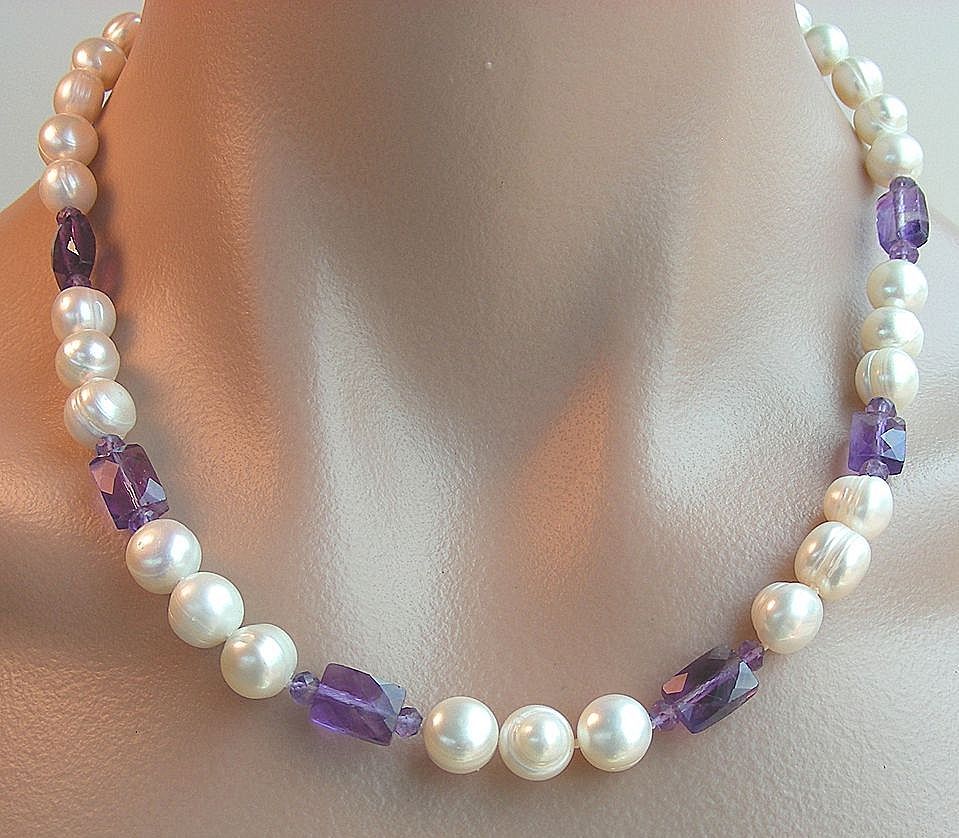 RESERVED -Clearance- Amethyst and Hand Knotted Pearls Necklace RESERVED -Clearance- Amethyst and Hand Knotted Pearls Necklace