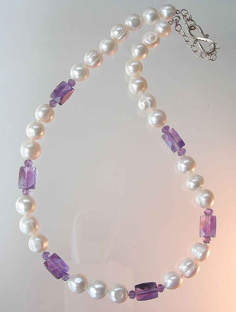 RESERVED -Clearance- Amethyst and Hand Knotted Pearls Necklace RESERVED -Clearance- Amethyst and Hand Knotted Pearls Necklace