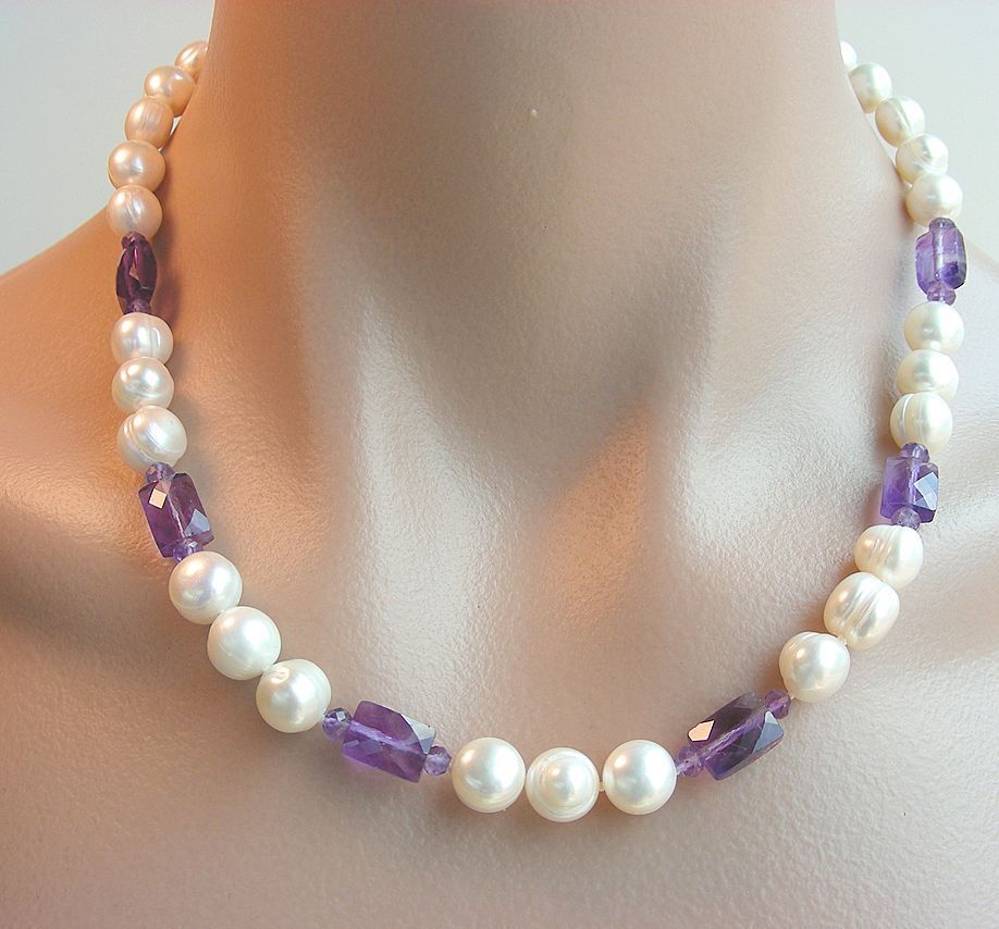 RESERVED -Clearance- Amethyst and Hand Knotted Pearls Necklace RESERVED -Clearance- Amethyst and Hand Knotted Pearls Necklace