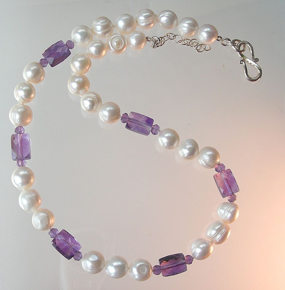 RESERVED -Clearance- Amethyst and Hand Knotted Pearls Necklace RESERVED -Clearance- Amethyst and Hand Knotted Pearls Necklace
