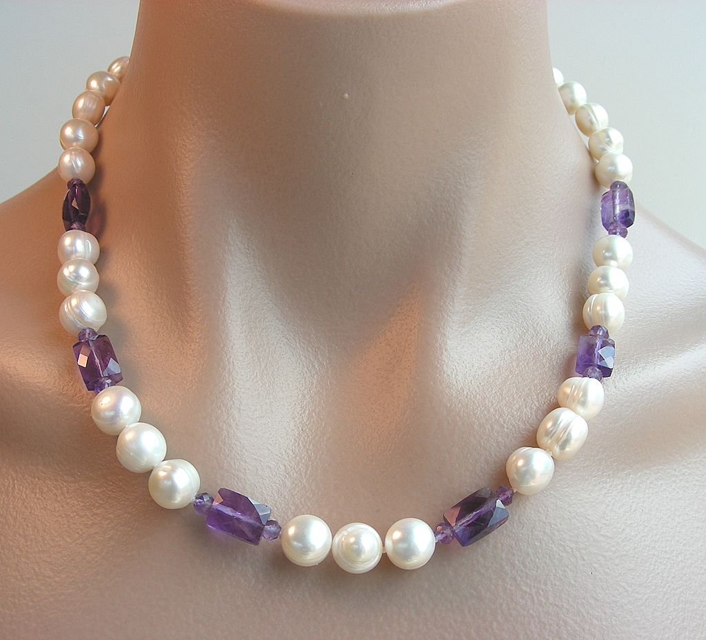 RESERVED -Clearance- Amethyst and Hand Knotted Pearls Necklace RESERVED -Clearance- Amethyst and Hand Knotted Pearls Necklace