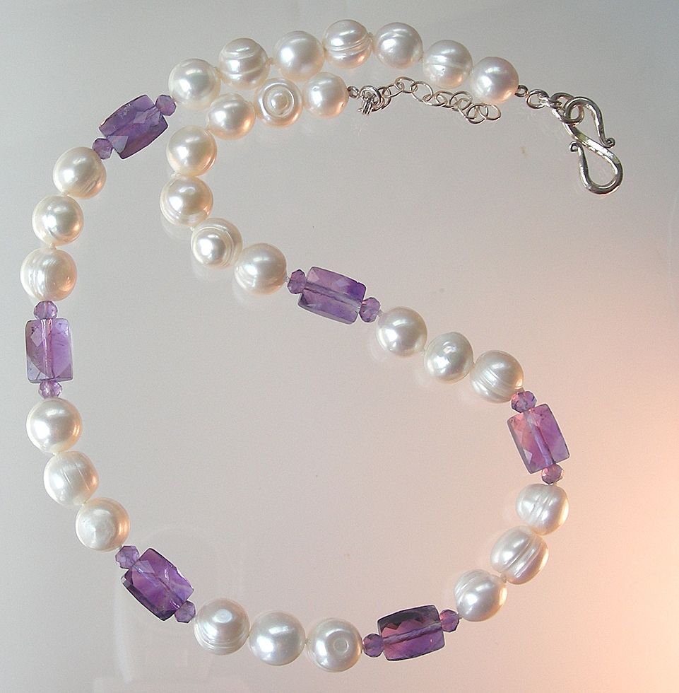 RESERVED -Clearance- Amethyst and Hand Knotted Pearls Necklace RESERVED -Clearance- Amethyst and Hand Knotted Pearls Necklace