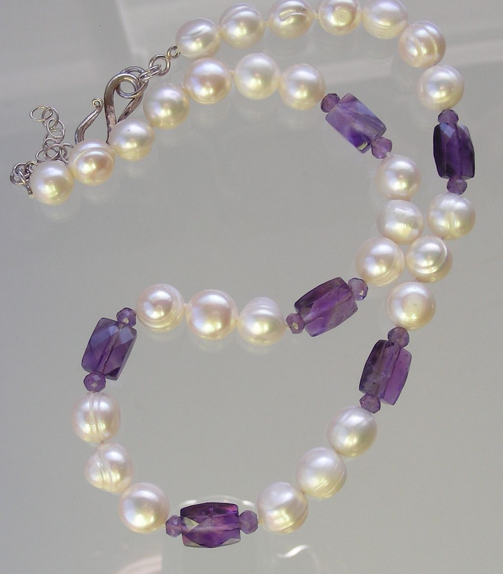 RESERVED -Clearance- Amethyst and Hand Knotted Pearls Necklace RESERVED -Clearance- Amethyst and Hand Knotted Pearls Necklace