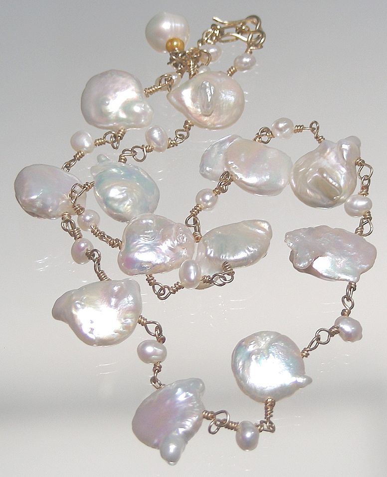 Baroque Freshwater Cultured Pearls Tin Cup Necklace Baroque Freshwater Cultured Pearls Tin Cup Necklace