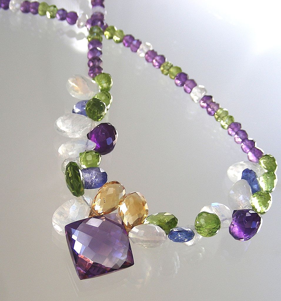 RESERVED - Clearance- Amethyst, Tanzanite, Moonstone, Citrine, Peridot Briolette Necklace RESERVED - Clearance- Amethyst, Tanzanite, Moonstone, Citrine, Peridot Briolette Necklace