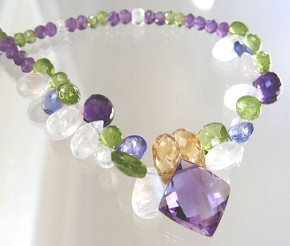 RESERVED - Clearance- Amethyst, Tanzanite, Moonstone, Citrine, Peridot Briolette Necklace RESERVED - Clearance- Amethyst, Tanzanite, Moonstone, Citrine, Peridot Briolette Necklace