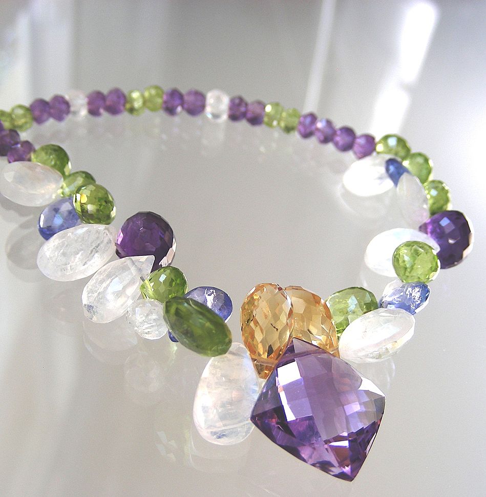 RESERVED - Clearance- Amethyst, Tanzanite, Moonstone, Citrine, Peridot Briolette Necklace RESERVED - Clearance- Amethyst, Tanzanite, Moonstone, Citrine, Peridot Briolette Necklace
