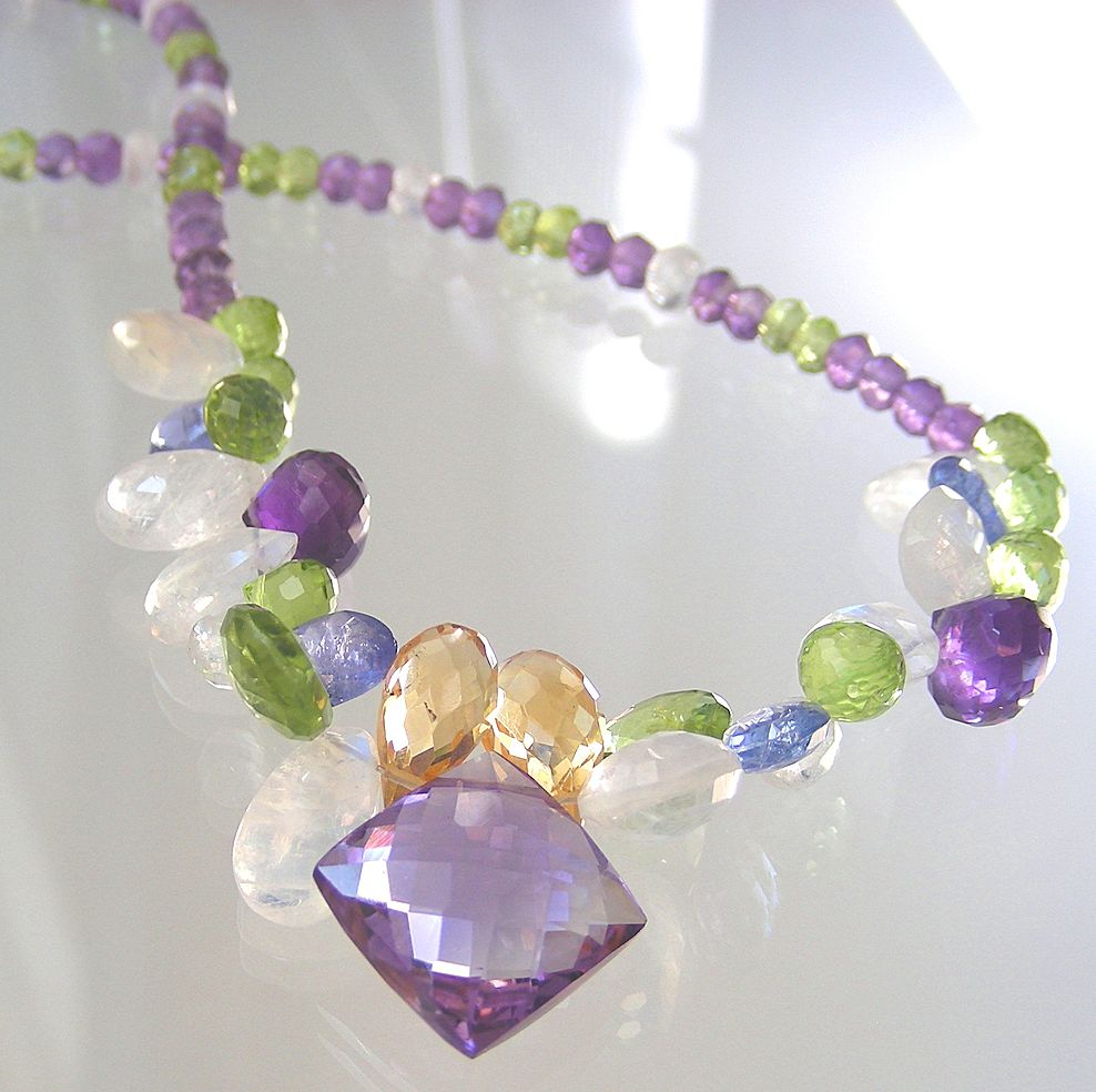 RESERVED - Clearance- Amethyst, Tanzanite, Moonstone, Citrine, Peridot Briolette Necklace RESERVED - Clearance- Amethyst, Tanzanite, Moonstone, Citrine, Peridot Briolette Necklace