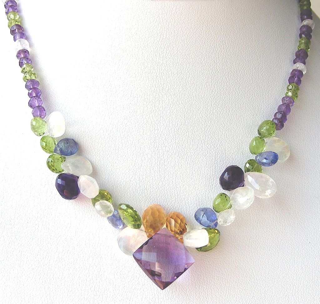 RESERVED - Clearance- Amethyst, Tanzanite, Moonstone, Citrine, Peridot Briolette Necklace RESERVED - Clearance- Amethyst, Tanzanite, Moonstone, Citrine, Peridot Briolette Necklace