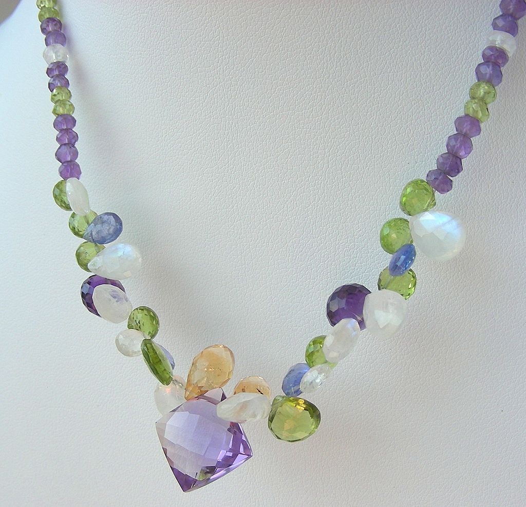 RESERVED - Clearance- Amethyst, Tanzanite, Moonstone, Citrine, Peridot Briolette Necklace RESERVED - Clearance- Amethyst, Tanzanite, Moonstone, Citrine, Peridot Briolette Necklace
