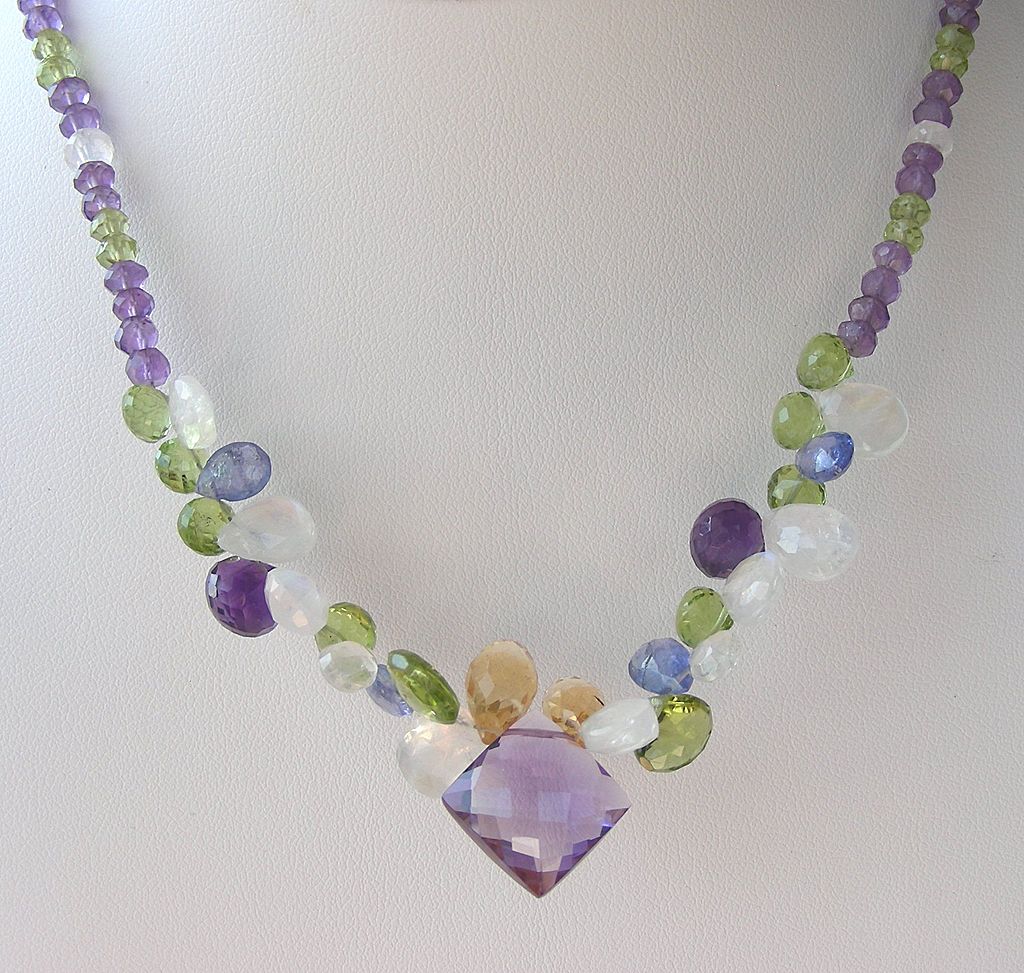 RESERVED - Clearance- Amethyst, Tanzanite, Moonstone, Citrine, Peridot Briolette Necklace RESERVED - Clearance- Amethyst, Tanzanite, Moonstone, Citrine, Peridot Briolette Necklace