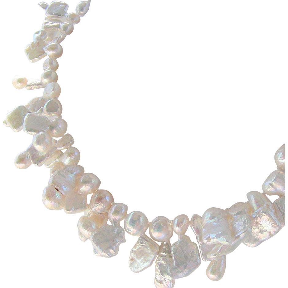 Keishi Tile Pearls with Sea Shell Clasp Hand Knotted Necklace Keishi Tile Pearls with Sea Shell Clasp Hand Knotted Necklace