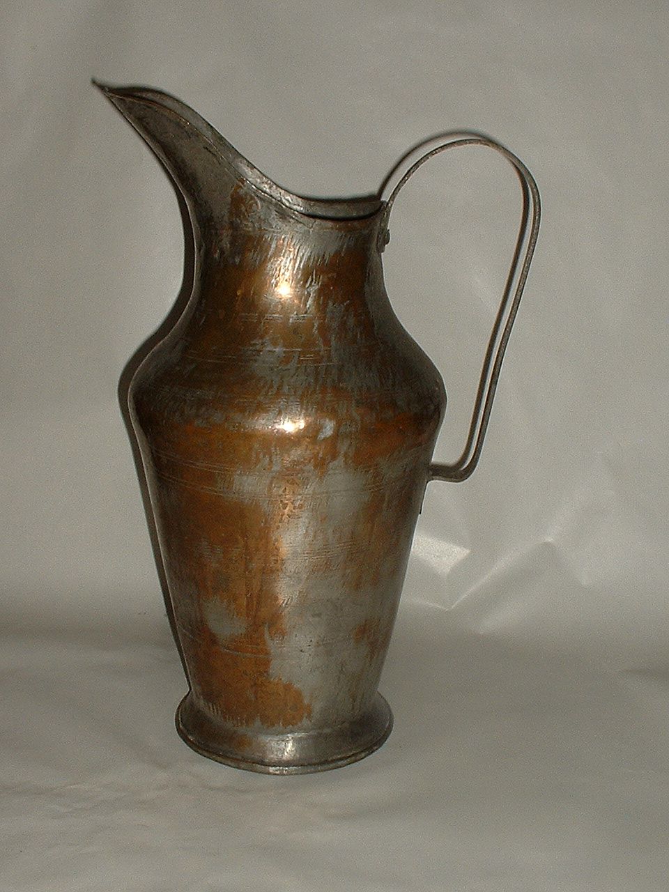 16" Tall Vintage Hand Forged Tinned Copper Ewer 16" Tall Vintage Hand Forged Tinned Copper Ewer
