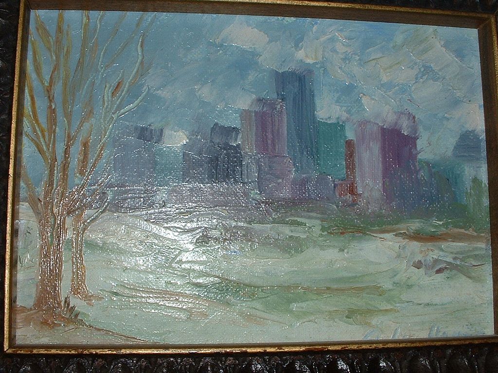 Impressionistic Cityscape Oil on Board signed by Artist Impressionistic Cityscape Oil on Board signed by Artist